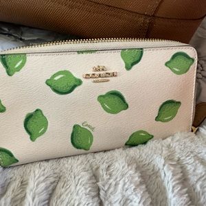 COACH lime zip around wallet